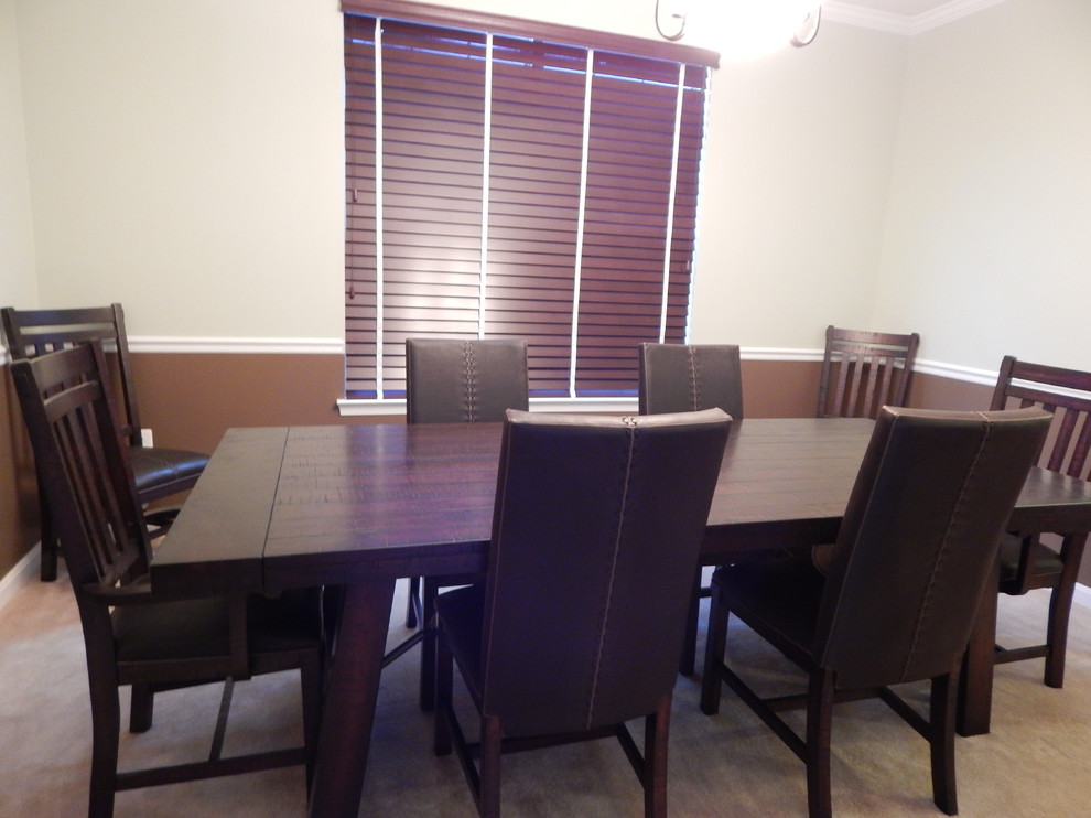 Mid-sized transitional carpeted and beige floor enclosed dining room photo in DC Metro with beige walls