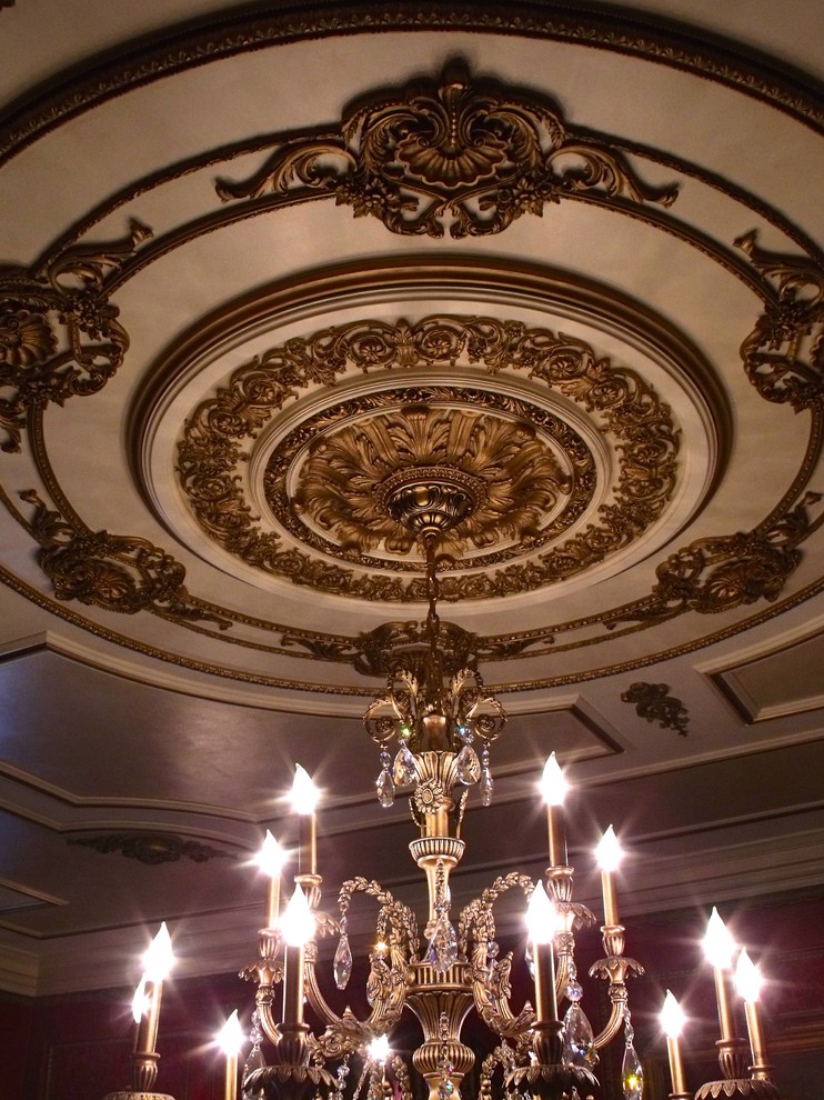 Red and Gold Dining Room Traditional Dining Room New York by L