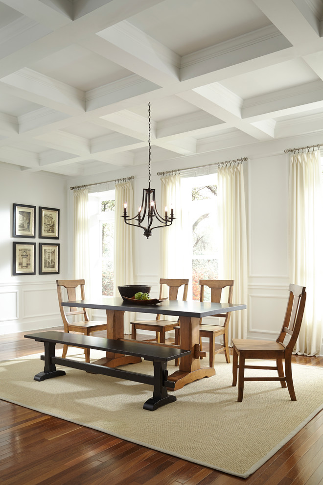 Dining room - large country dark wood floor dining room idea in Miami with white walls and no fireplace