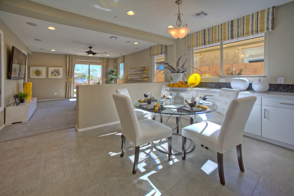 Kitchen/dining room combo - large contemporary ceramic tile kitchen/dining room combo idea in Phoenix with beige walls
