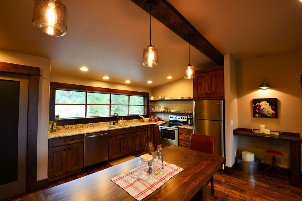 This is an example of a rustic dining room in Seattle.