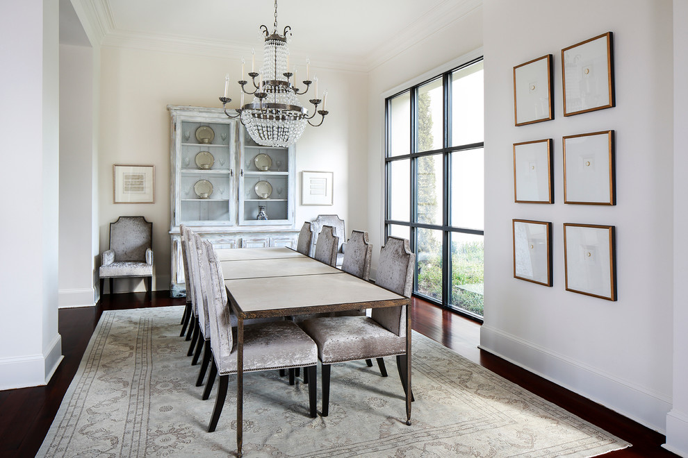 Classic dining room in Nashville with white walls.