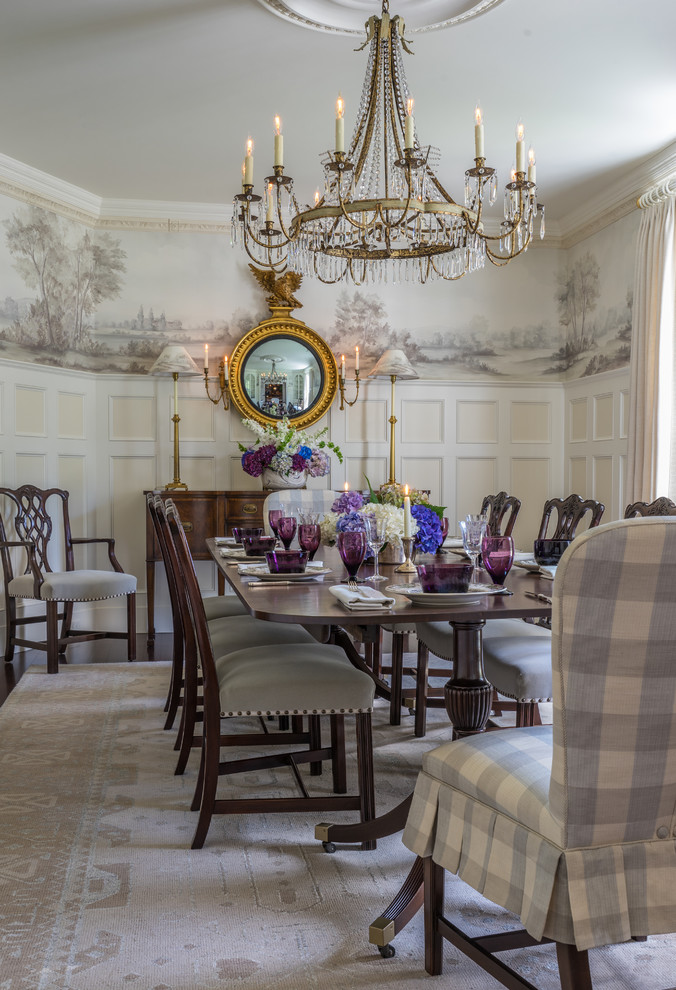 Inspiration for a timeless enclosed dining room remodel in Boston with multicolored walls