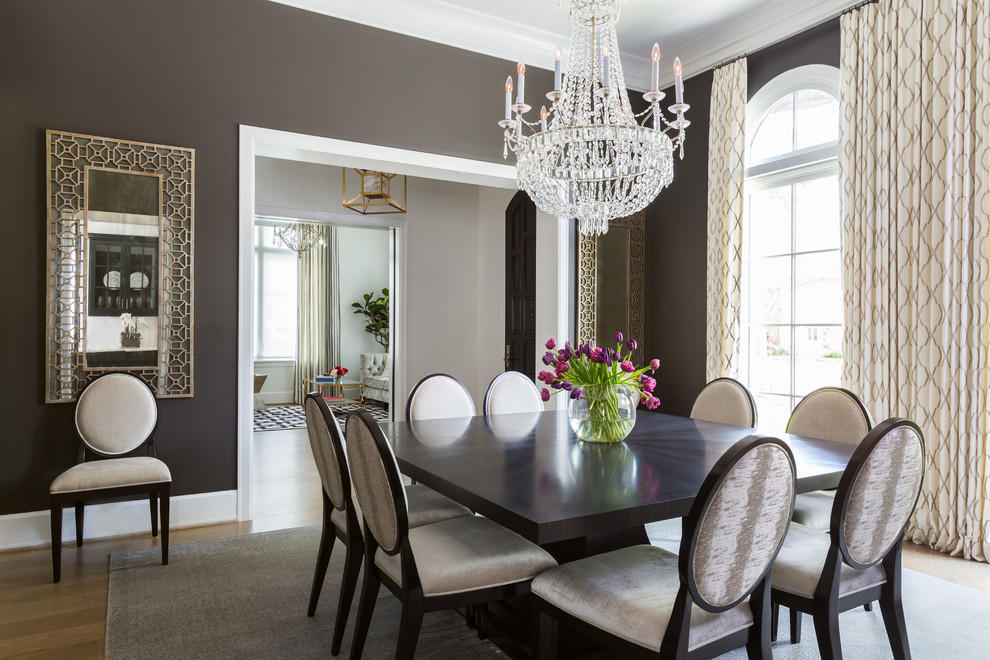 Inspiration for a large classic enclosed dining room in Houston with grey walls.