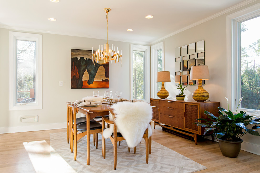 Large 1950s light wood floor and beige floor enclosed dining room photo in Richmond with beige walls and no fireplace
