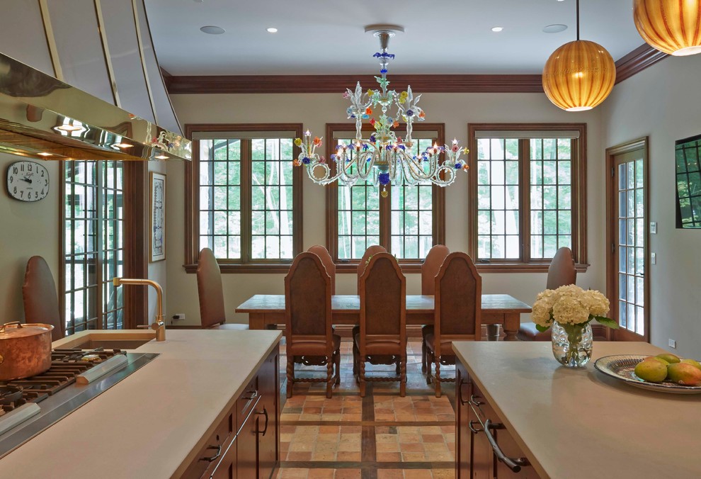 Example of a mountain style dining room design in Chicago