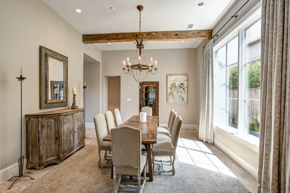 Photo of a dining room in Houston with grey walls.