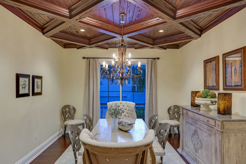 Transitional dining room photo in Tampa with yellow walls