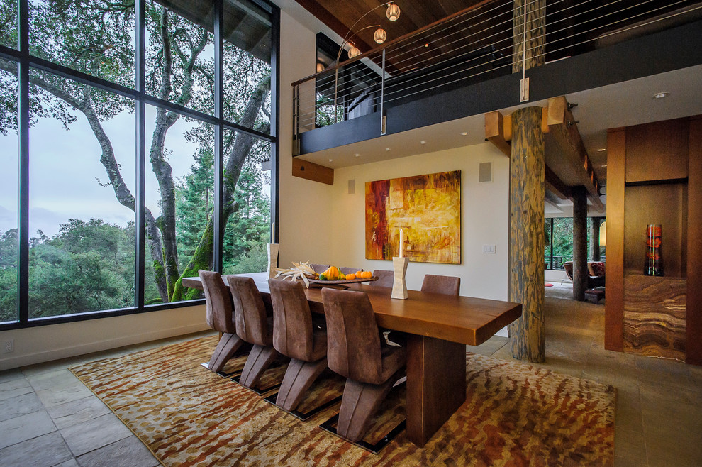 Example of a large minimalist enclosed dining room design in San Francisco with beige walls