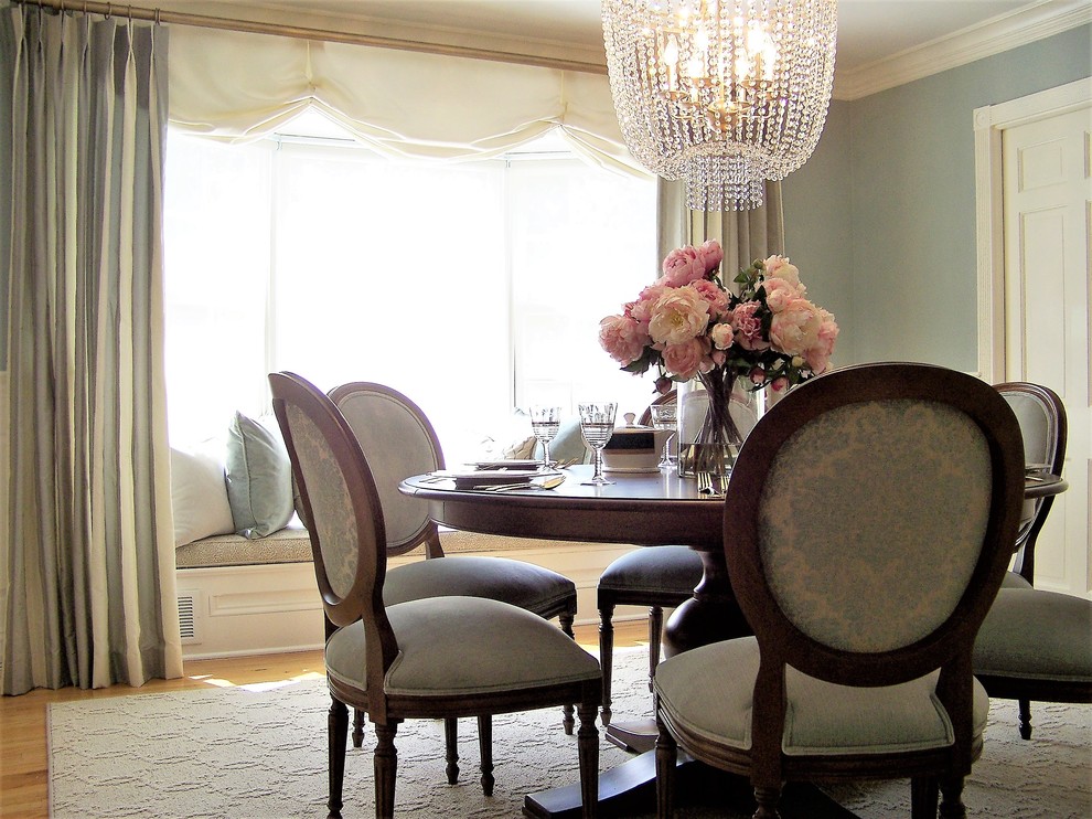 Romantic Dining Room With Custom Panels And Soft Roman Valance Dina Pristouri Dining Room New York By Ethan Allen Design Center Danbury