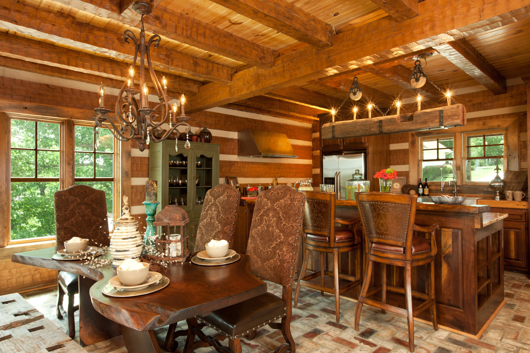 Rose Hill Log Home Rustic Dining Room Other By Stonemill Log Timber Homes Houzz