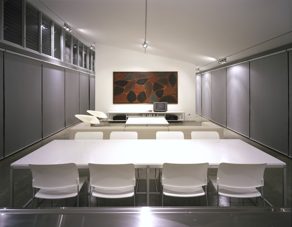 Idee per una sala da pranzo aperta verso il soggiorno minimalista