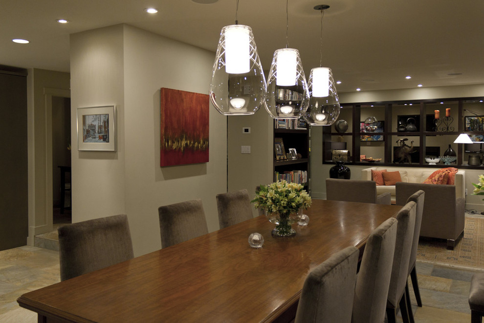 Inspiration for a medium sized contemporary open plan dining room in Edmonton with beige walls.
