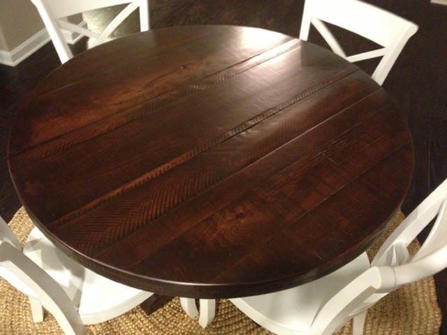 Round Rustic Pedestal Table Dark Finish Eclectic Dining Room Atlanta By Trades Furniture Houzz Ie - Rustic Dark Wood Round Dining Table
