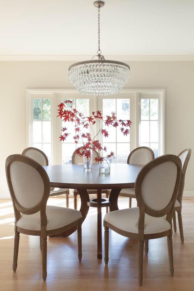 Dining room - traditional light wood floor dining room idea in San Francisco with gray walls