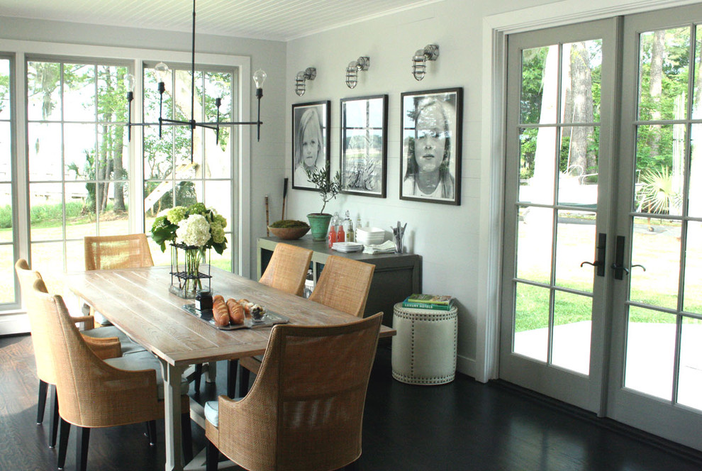 Dining room - rustic dining room idea in Other with gray walls