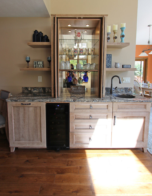 Rustic Dining Room Wet Bar With Cherry Cappuccino Cabinets And Quartz Countertop Rustic Dining Room Cleveland By Cabinet S Top Houzz