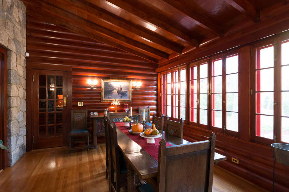 Rustic Storybook Style Quarter Log Siding Lodge Rustic Dining Room
