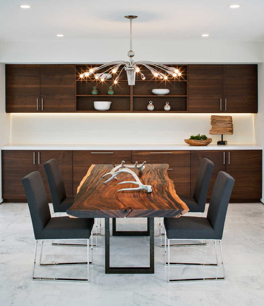 Inspiration for a contemporary dining room remodel in San Diego with white walls