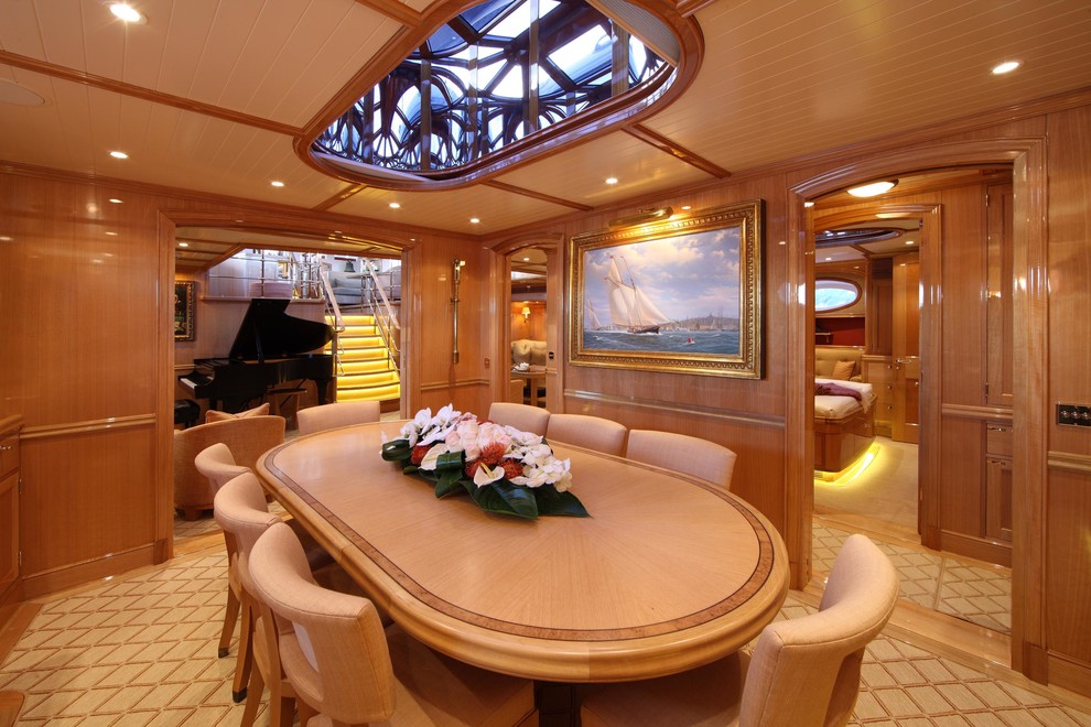 Photo of a traditional enclosed dining room in New York with carpet.