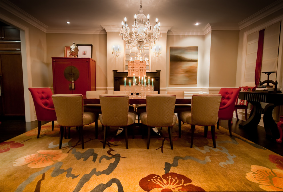 Dining room - traditional dark wood floor dining room idea in Toronto with beige walls