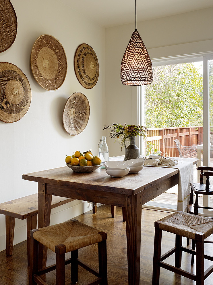 Mountain style dining room photo in San Francisco with white walls