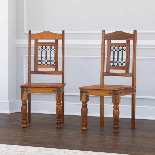 San Francisco Solid Wood & Iron Grill Back Chairs Set of 2 Rustic Dining Room San