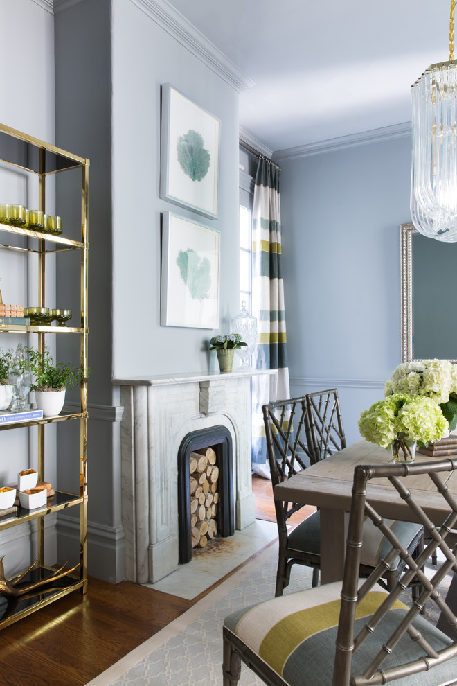 Inspiration for a traditional dining room in San Francisco with a chimney breast.