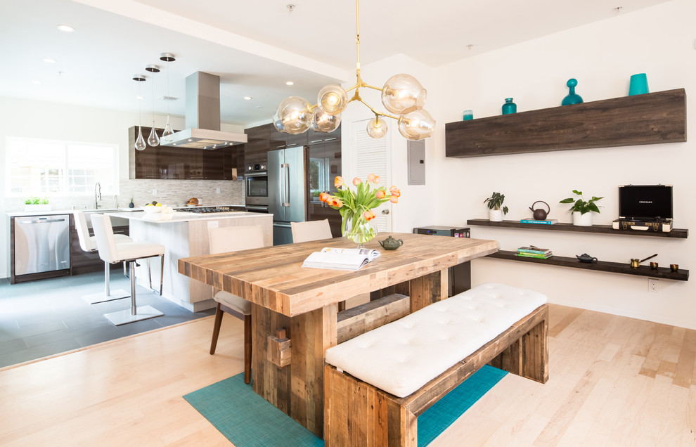 Inspiration for a mid-sized contemporary light wood floor kitchen/dining room combo remodel in Los Angeles