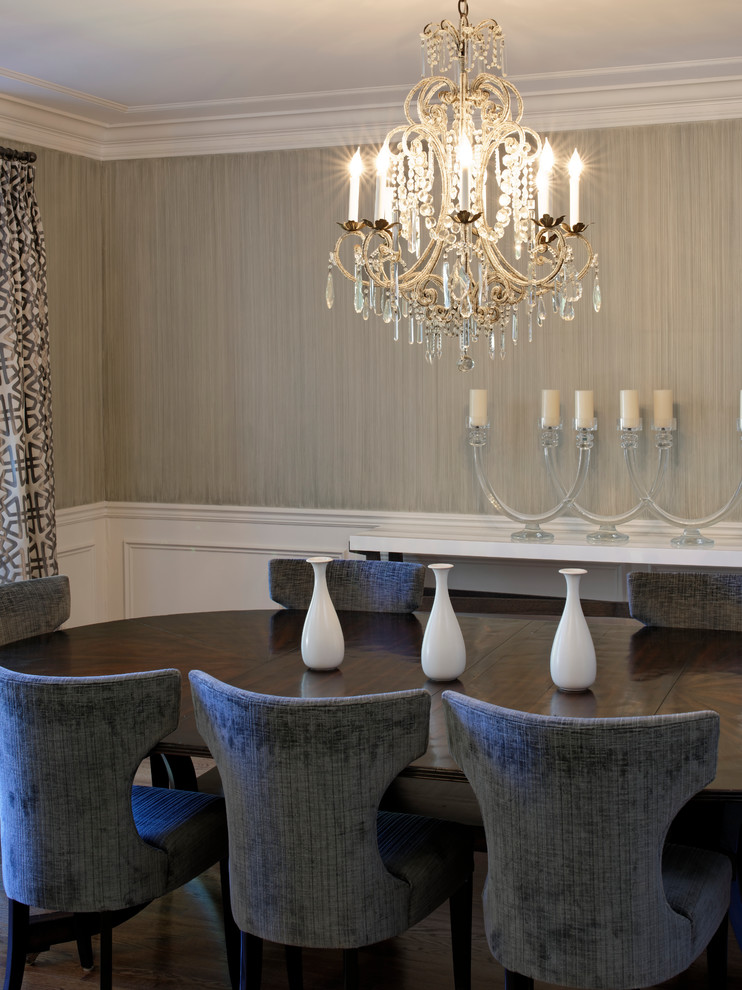 Inspiration for a mid-sized timeless enclosed dining room remodel in New York with beige walls and no fireplace