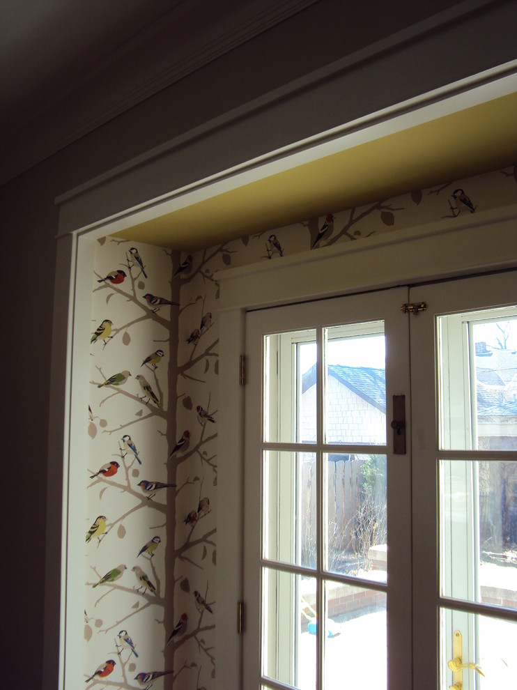 Schumacher wallpaper installation Eclectic Dining Room