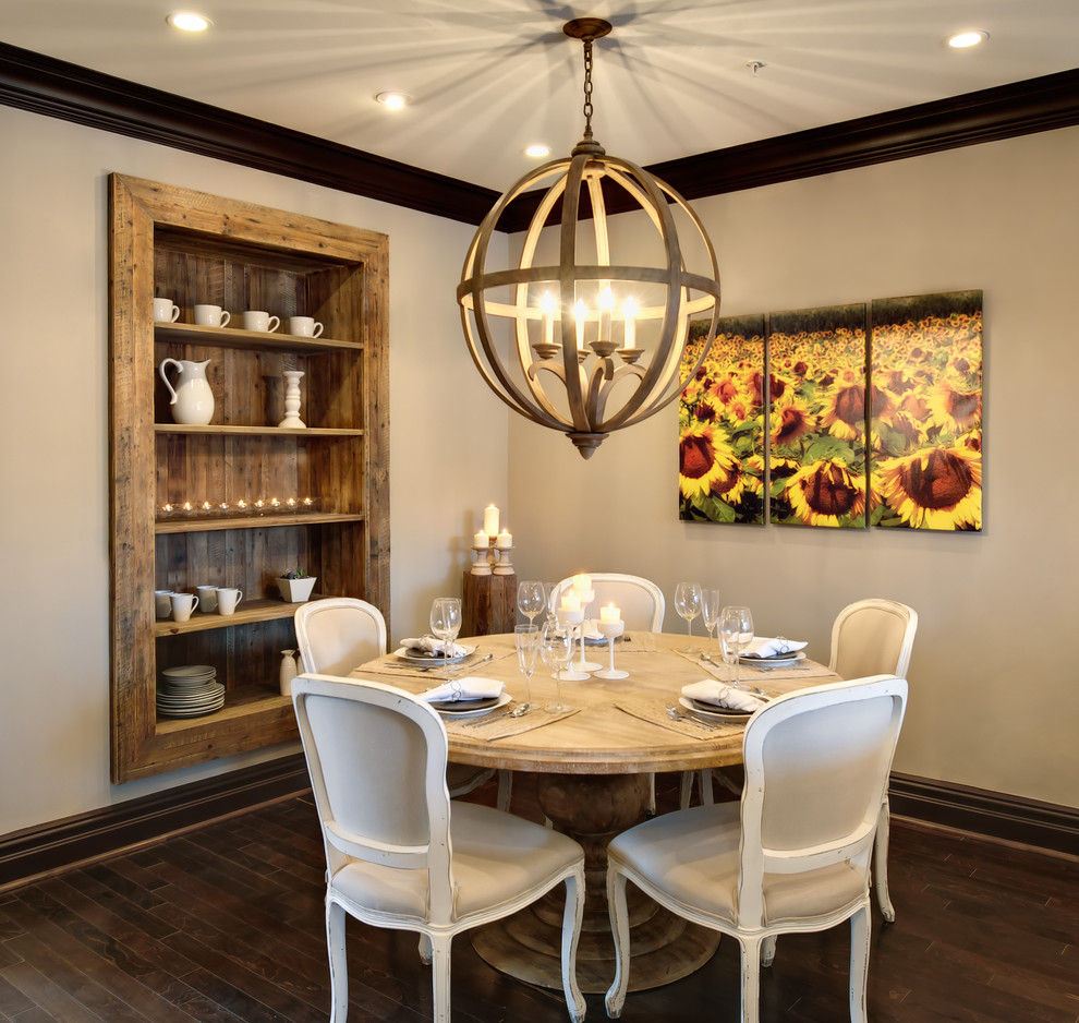 Example of a mountain style dark wood floor dining room design in Philadelphia with beige walls