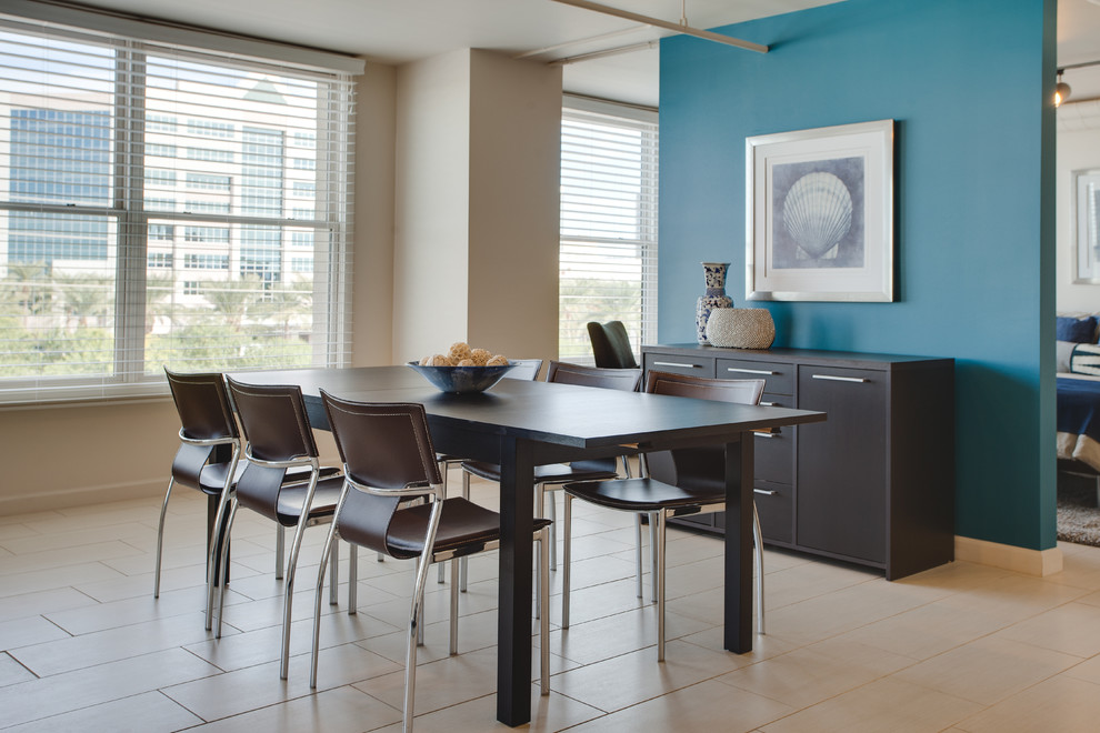 Inspiration for a small contemporary porcelain tile great room remodel in Phoenix with multicolored walls
