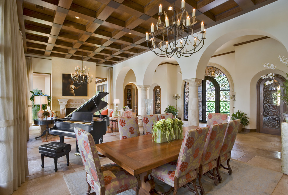 Inspiration for a mediterranean open plan dining room in Austin.