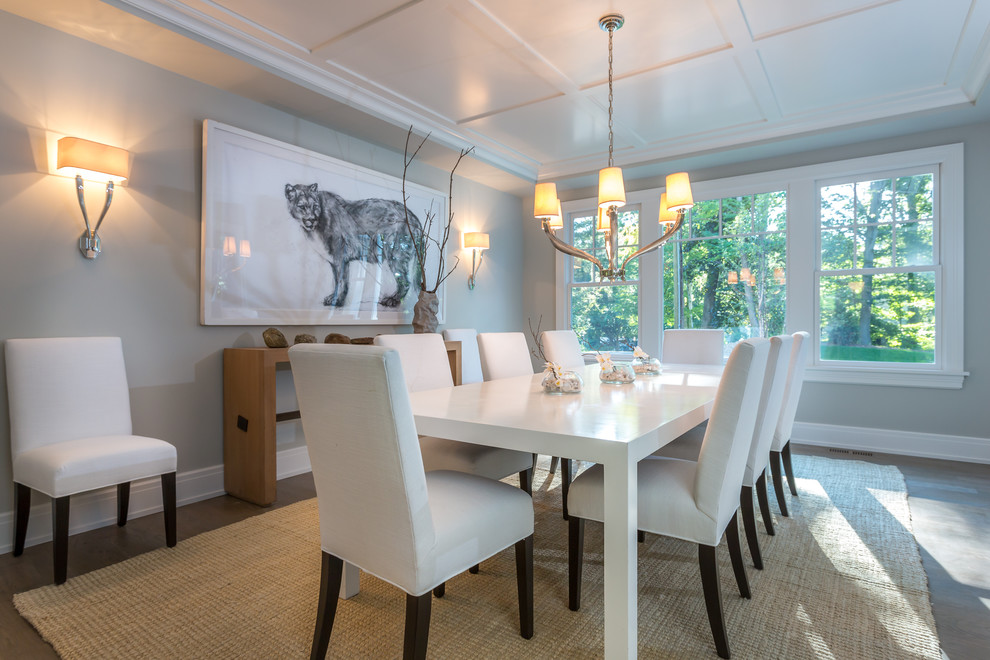Inspiration for a transitional dining room remodel in New York with gray walls