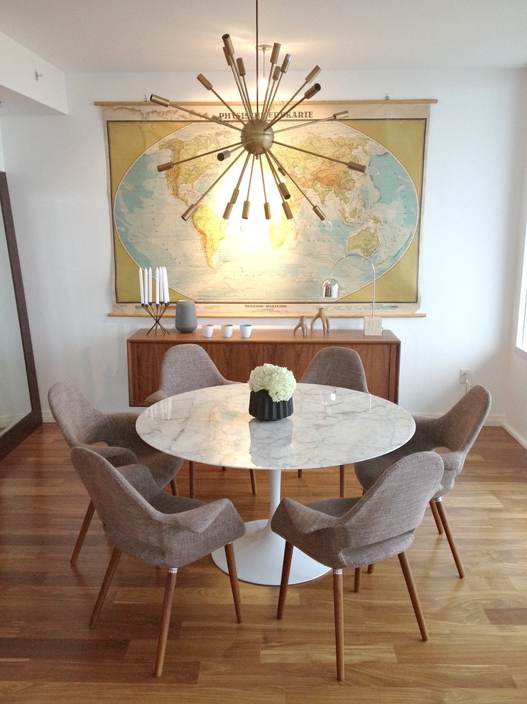 Design ideas for a contemporary dining room in Seattle with white walls.