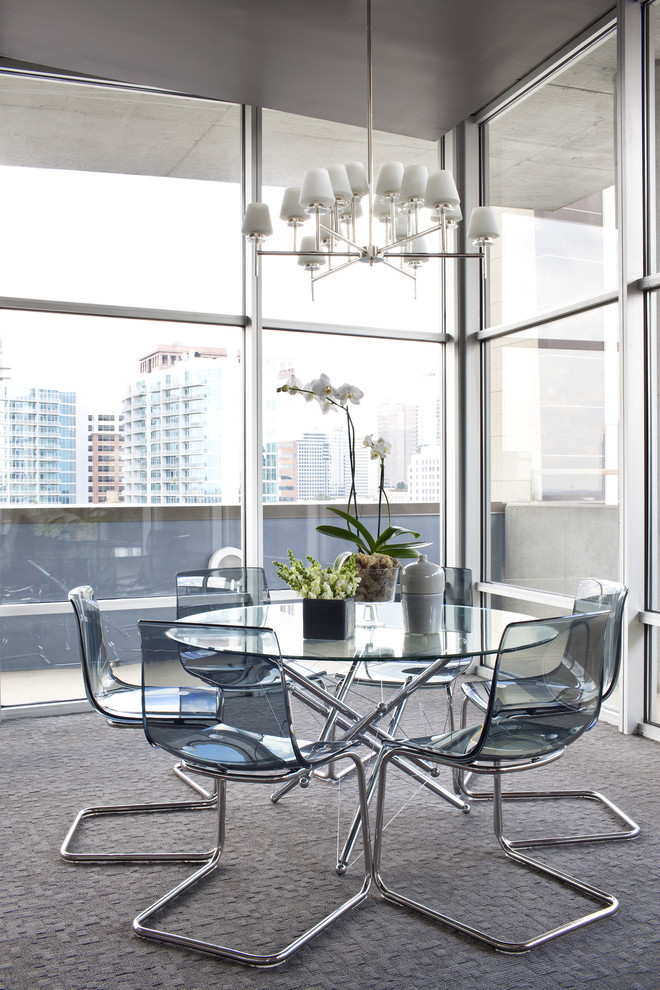Dining room - contemporary carpeted dining room idea in Atlanta
