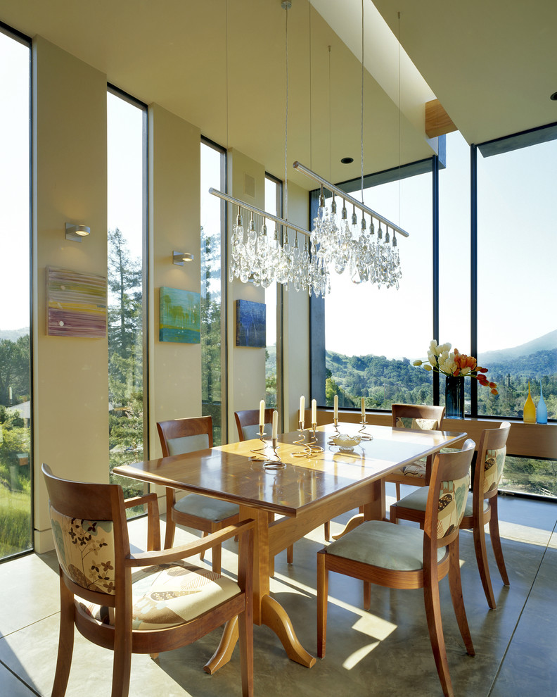 Inspiration pour une salle à manger minimaliste avec sol en béton ciré.