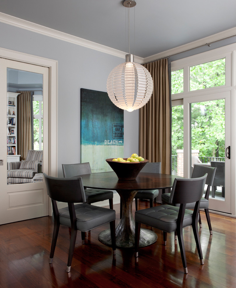 Inspiration for a contemporary dining room in Detroit with grey walls.
