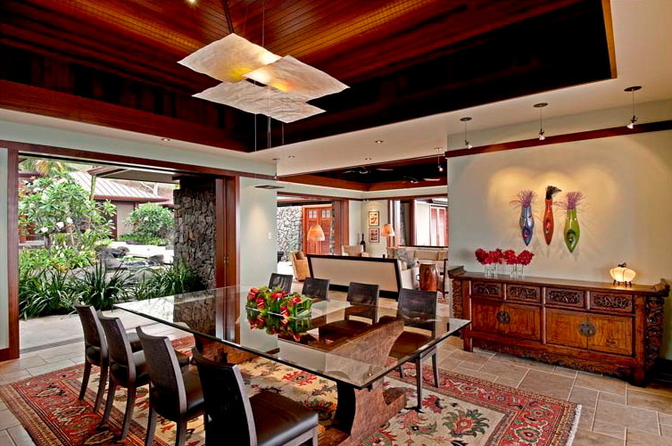 This is an example of a world-inspired dining room in Hawaii.