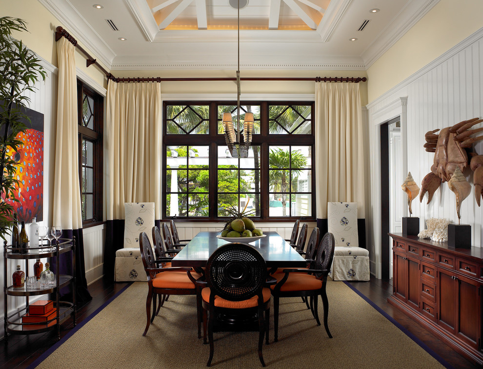 Dining room - eclectic dark wood floor dining room idea in Miami