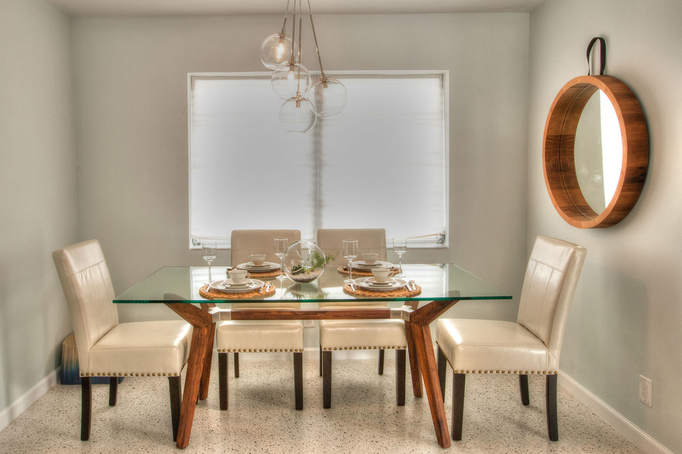 Inspiration for a medium sized contemporary enclosed dining room in Miami with blue walls.