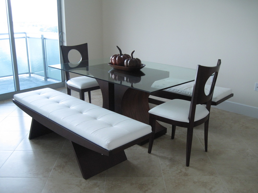 Medium sized contemporary open plan dining room in Miami.