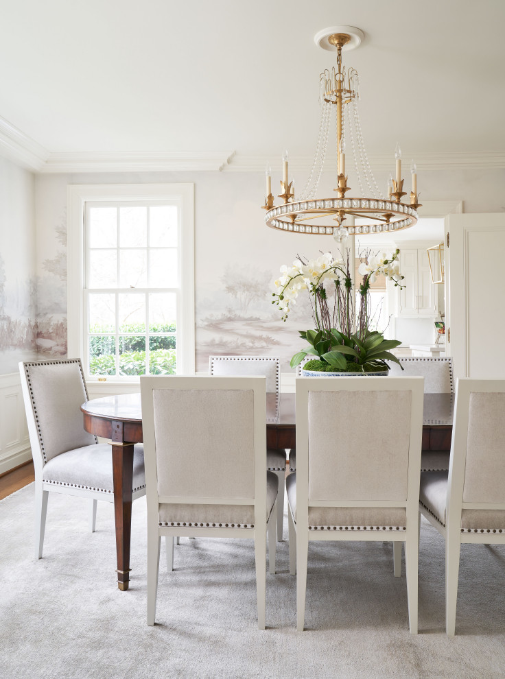 Inspiration for a shabby-chic style dining room remodel in Other