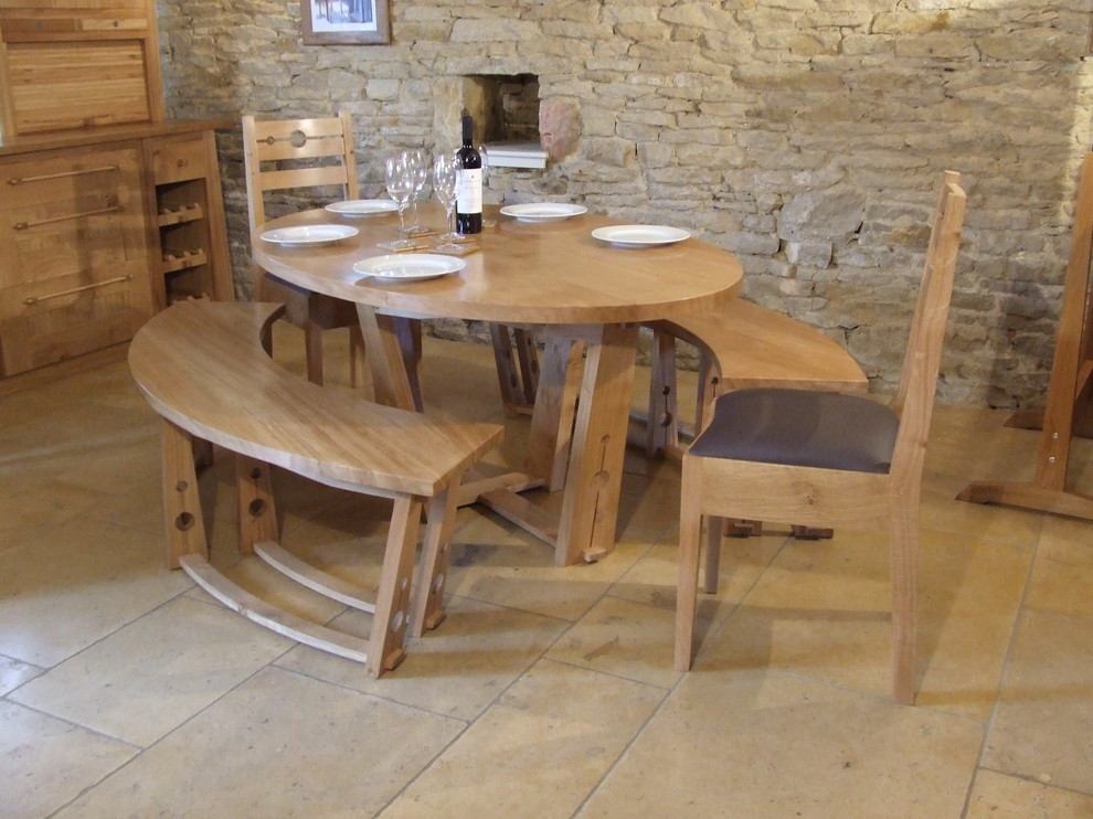 Tables; Arts and crafts dining table with bench and chair