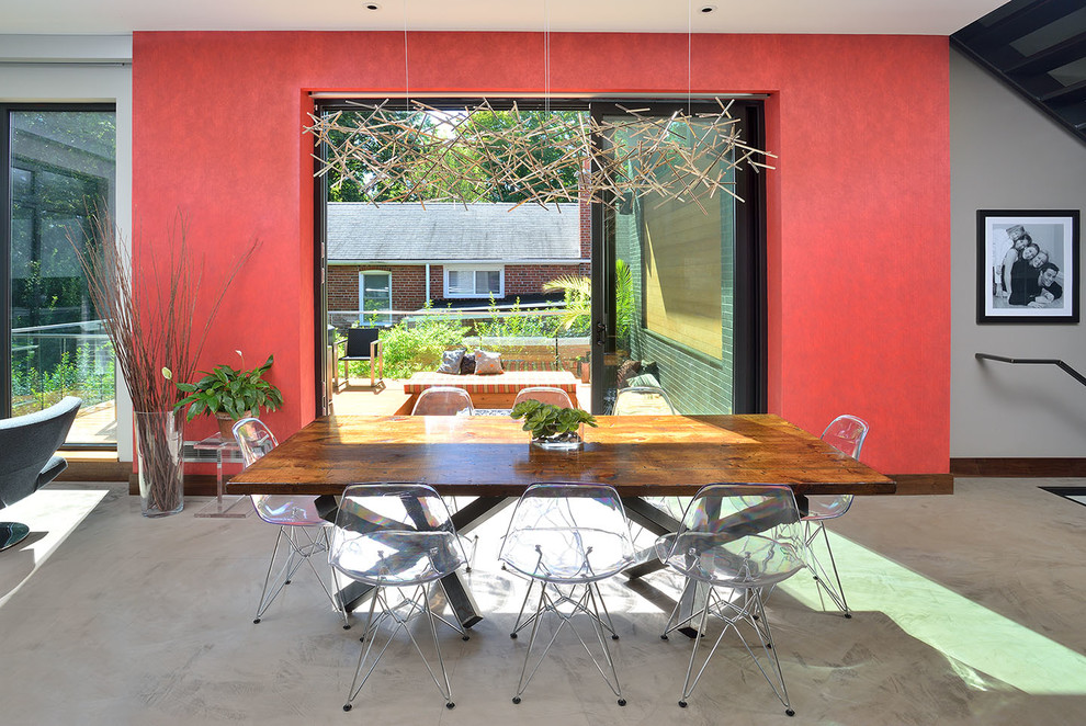 Источник вдохновения для домашнего уюта: гостиная-столовая в современном стиле с бетонным полом
