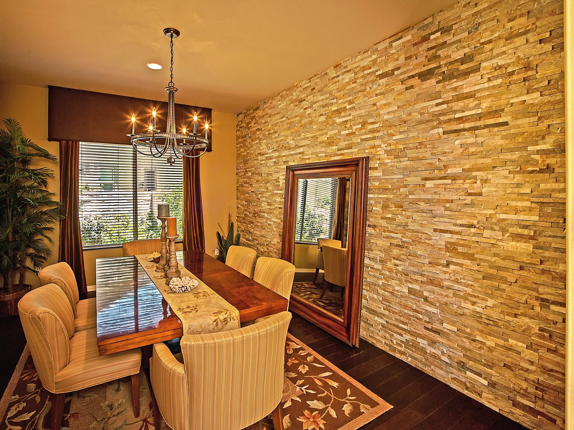 stone wall in dining room
