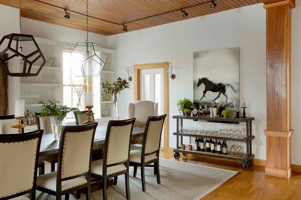 Inspiration for a farmhouse dining room in Boston.
