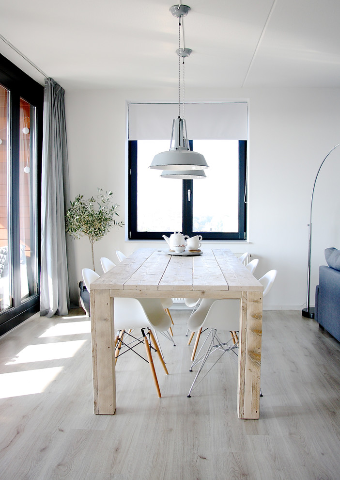 Design ideas for a scandi dining room in Amsterdam with feature lighting.
