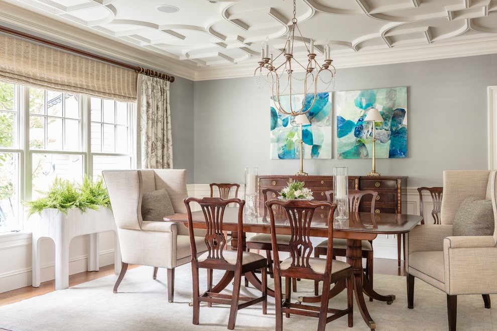 Dining room - traditional dining room idea in Boston with gray walls